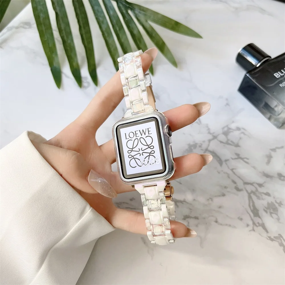 

Resin Transparent Band for Apple Watch Ultra 49mm 7 8 41 45mm 38 40mm 42 44mm Strap Women Bracelet for iWatch 6 SE 5 4 3 L White