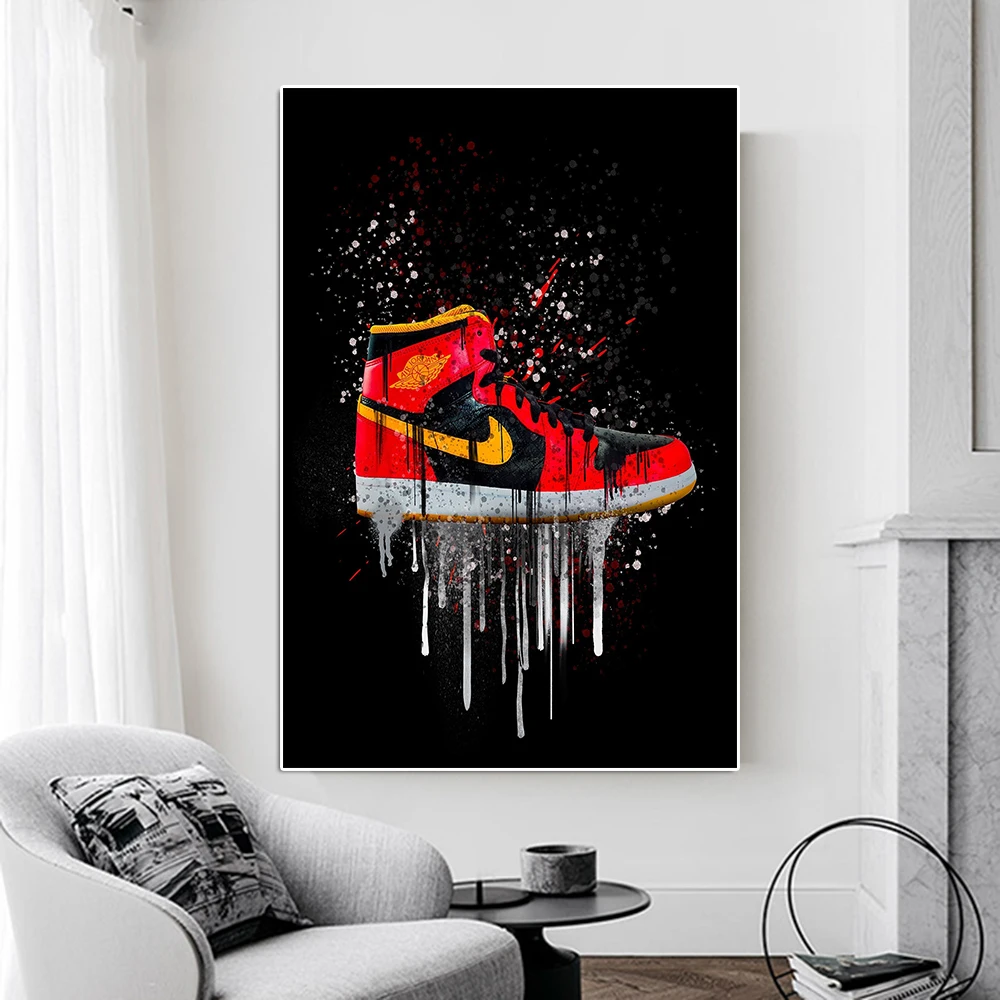 

Граффити искусство красная обувь планшетофон современная мода настенный художественный плакат и печать для гостиной Декор Картина квадра...
