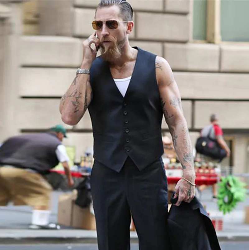 

Vests for Men Navy V Neck Single Breasted Men's Suit Vest Male Gentleman Business Waistcoat Vintage Steampunk Vest chalecos 2022
