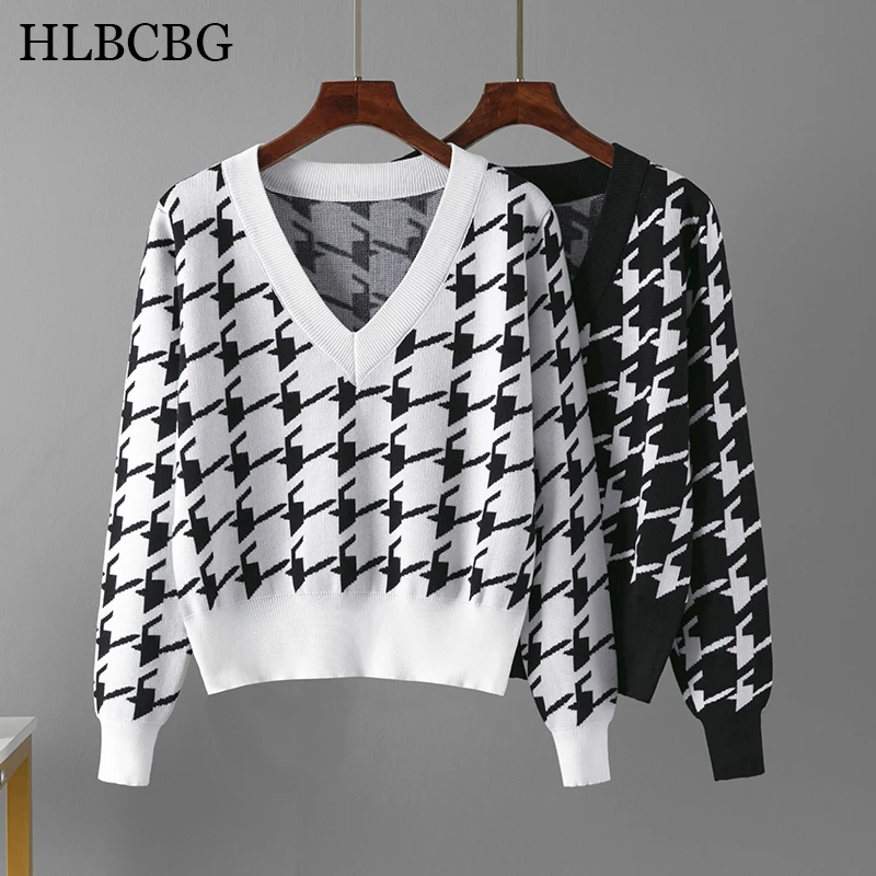 

HLBCBG Fall Winter Sweater Women Fashion Jacquard O Neck Long Sleeve Knitted Pullover Contrast Smil Jumper Pull Femme Top