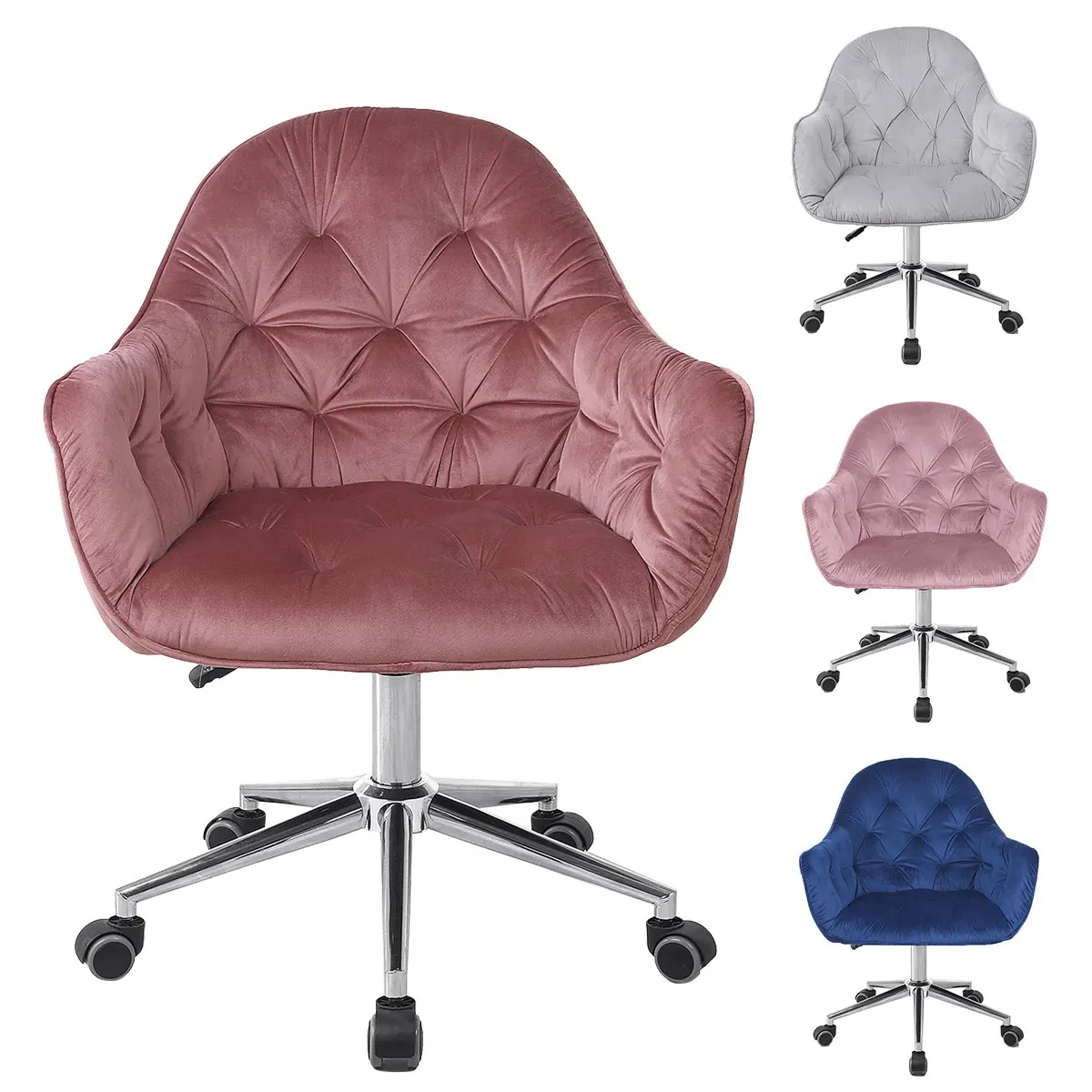 

Velvet Office Chair Mid Back Height Adjustable Task Chair Widen Computer Chair Movable Swivel Chair Comfortable Chair Bedroom