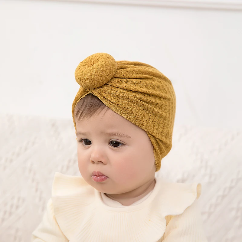 

Baby Hat Solid Color Breathable Toddler Turban Infant Summer Kids Headdress Accessories Soft Elastic Waffle Donut Newborn Bonnet