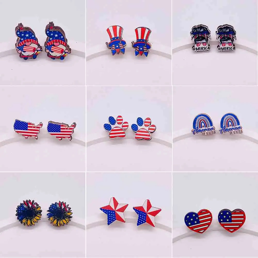 Женские серьги-гвоздики в виде звезд и сердца 4 июля