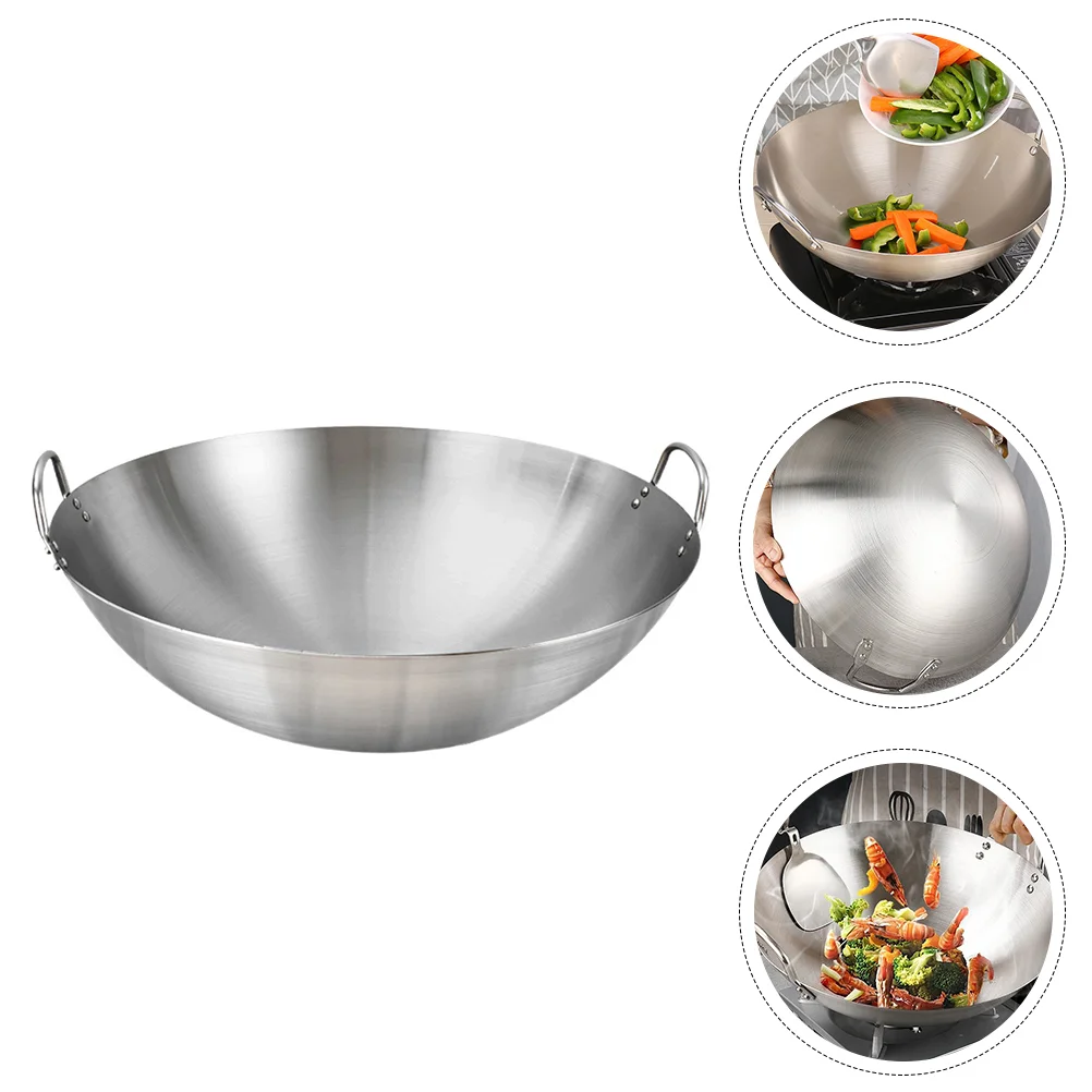 

Wok Pan Steel Fry Stir Stainless Cooking Chinese Frying Iron Pot Handle Cast Skillet Bottomkitchen Round Deep Carbon Nonstick