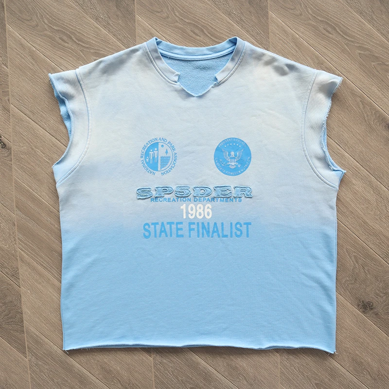 

Tie-dyed Sp5der 555555 Cut Sleeveless T Shirt Men Women Blue Black Oversized Young Thug T-shirt Spiderweb Tees