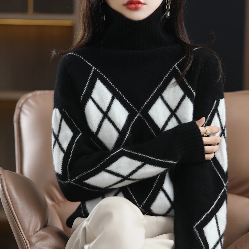 2022 Autumn And Winter New Cashmere Sweater Ladies Pullover Sweater Color-Blocked Pure Cashmere Knitted Fashion High-end Top