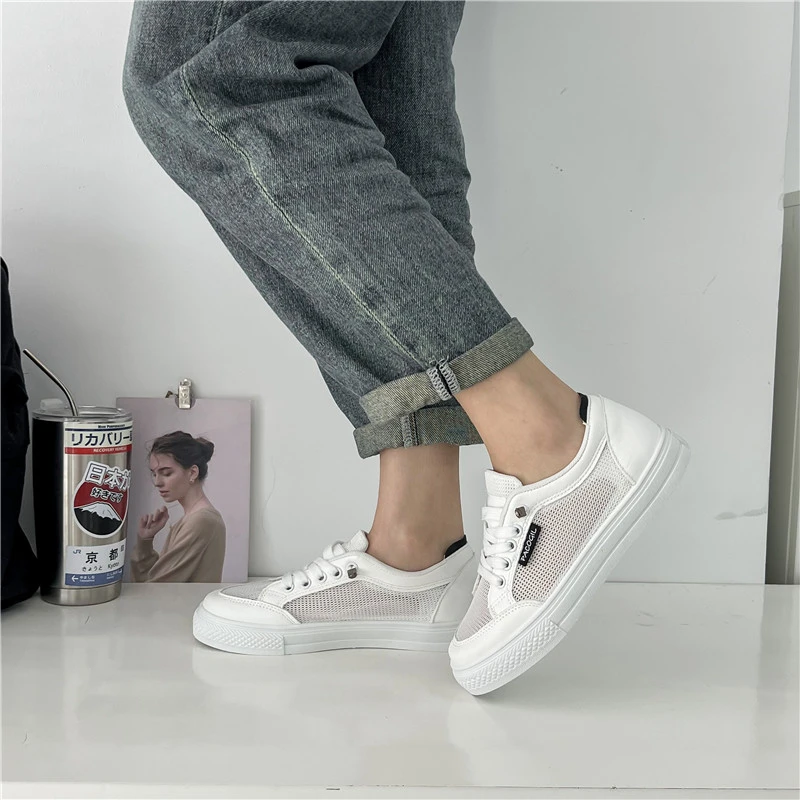 

Summer New Flat Women's Shoes Small White Shoes Mesh Surface Breathable Non-slip Student Board Shoes Female Flat Casual Shoes