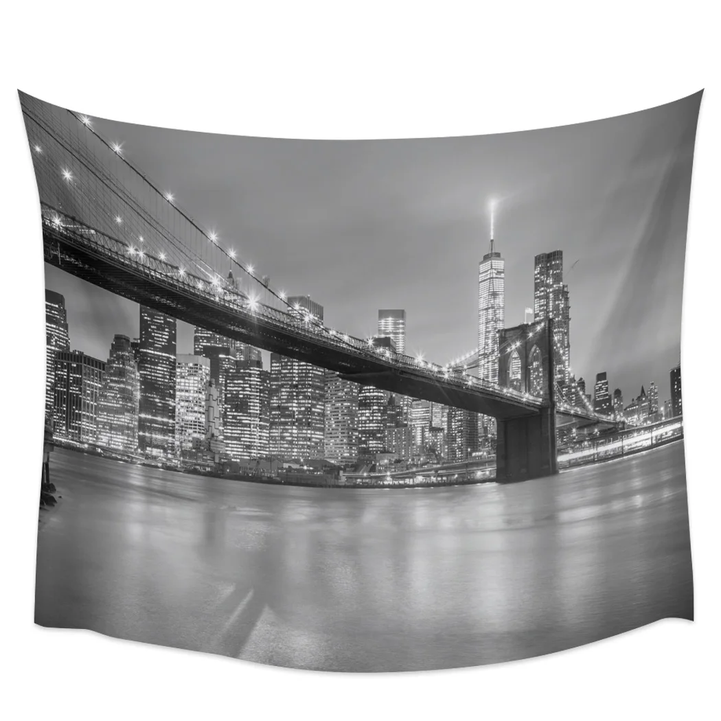 

New York City Night Tapestry Wall Hanging Fabric Hippie Beach Blanket Living Room Decor Bedroom Background Carpet Cloth Covering