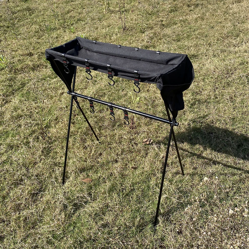 

Outdoor Camping Portable Storage Rack Camping Barbecue Tool Rack Folding Tripod Aluminum Alloy Cookware Hanger