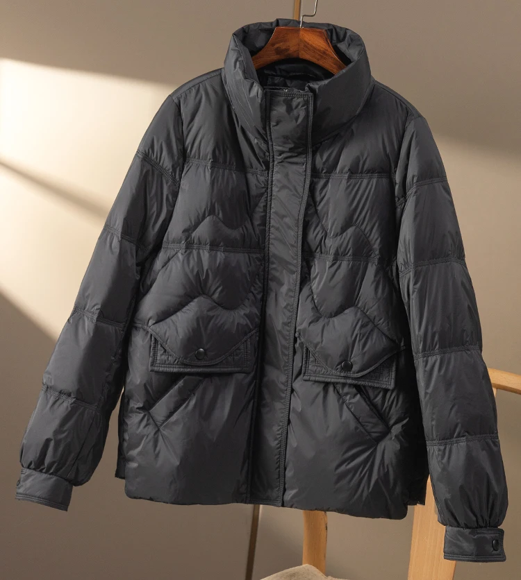 Thin Stand Collar Winter Coat Women  90%  White Duck Down  Casual  Zipper  Pockets  Jackets for Women  Coats  Casacas Para Mujer