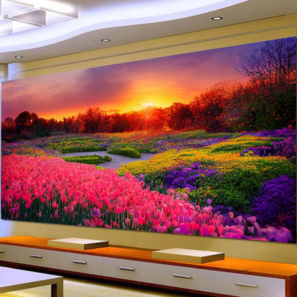 

Large Diamond Painting Cross Stitch, Landscape, Sunset, Flower Wall Art, Full Round Drill, Embroidery for Home Decor, 5D