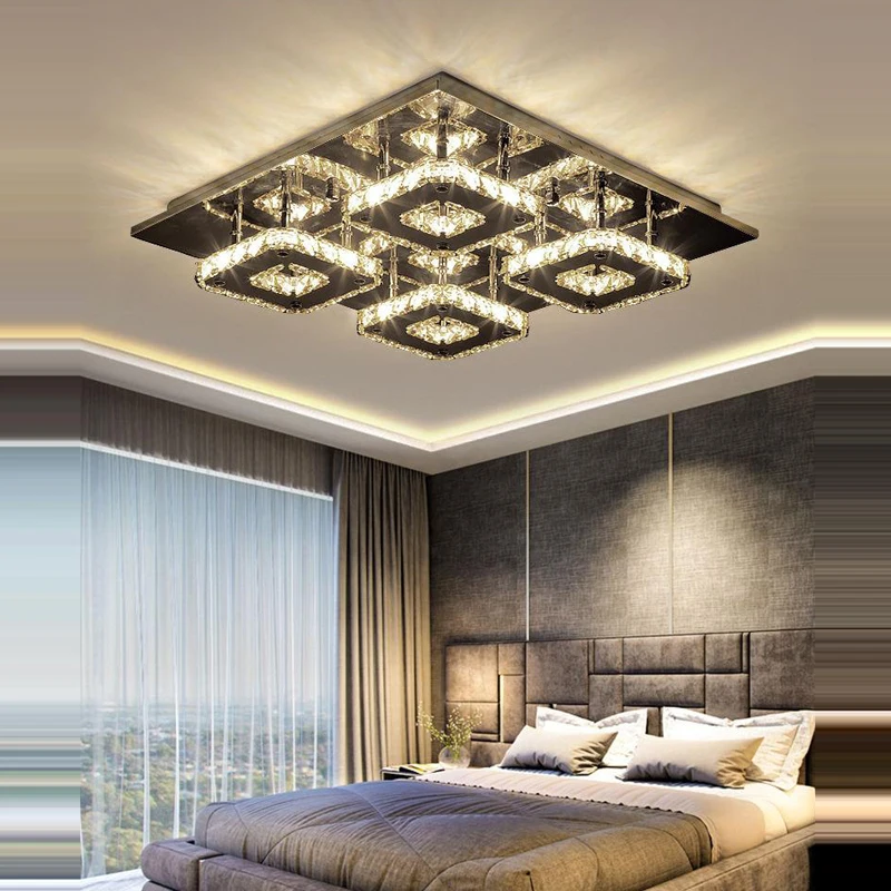 

Dimmable LED Square Crystal Collection Classic Silver Gold Lustre Lamparas De Techo Ceiling Lights.Ceiling Lamp For Living Room
