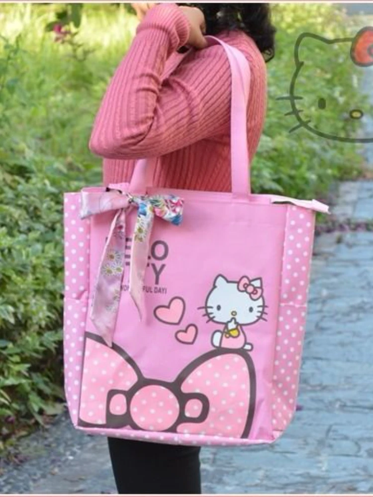 Women's Single Shoulder Bag Hello Kitty Bag Large Capacity Shopping Supermarket Shopping Bag Canvas Bag Student Tote Tuition Bag