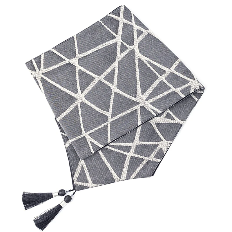 

Table Runner 71Inches Long with Tassels Geometric Stripe Brocade Damask Satin Elegant Soft Modern Coffee Table Runner