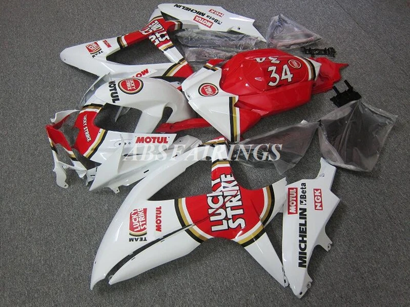 

4Gifts New ABS Fairings Kit Fit For Suzuki GSX-R 600 750 K8 08 09 10 2008 2009 2010 Bodywork Set Custom Red White Lucky