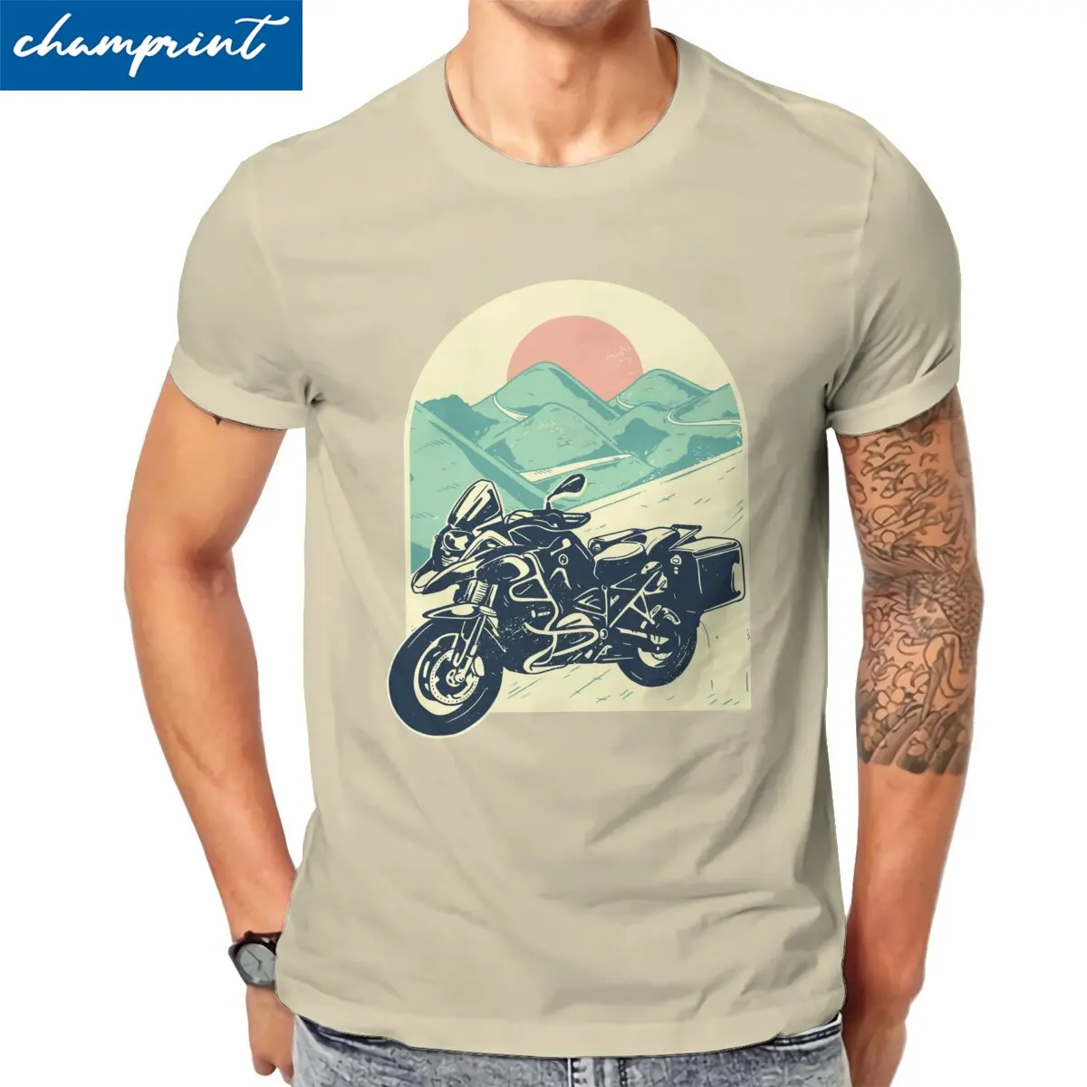 

Men's T-Shirt Adventure Rider Trip Casual Cotton Tees Short Sleeve R1200GS Motorcycle T Shirt Round Neck Tops Classic
