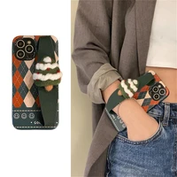 ins christmas tree diamond plaid wristband silicon anti drop mobile phone case for iphone xr xs max 8 plus 11 12 13 pro max case