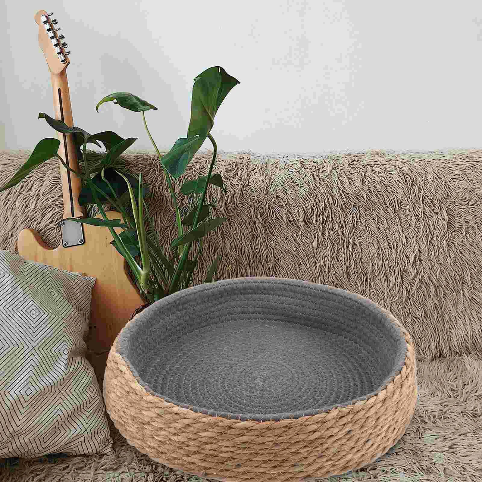 

Rattan Pet Bed Cat Dog Nest Sleeping Wicker House Warm Neat Baskets Medium Supply Round Beds Small Dogs For cats Man