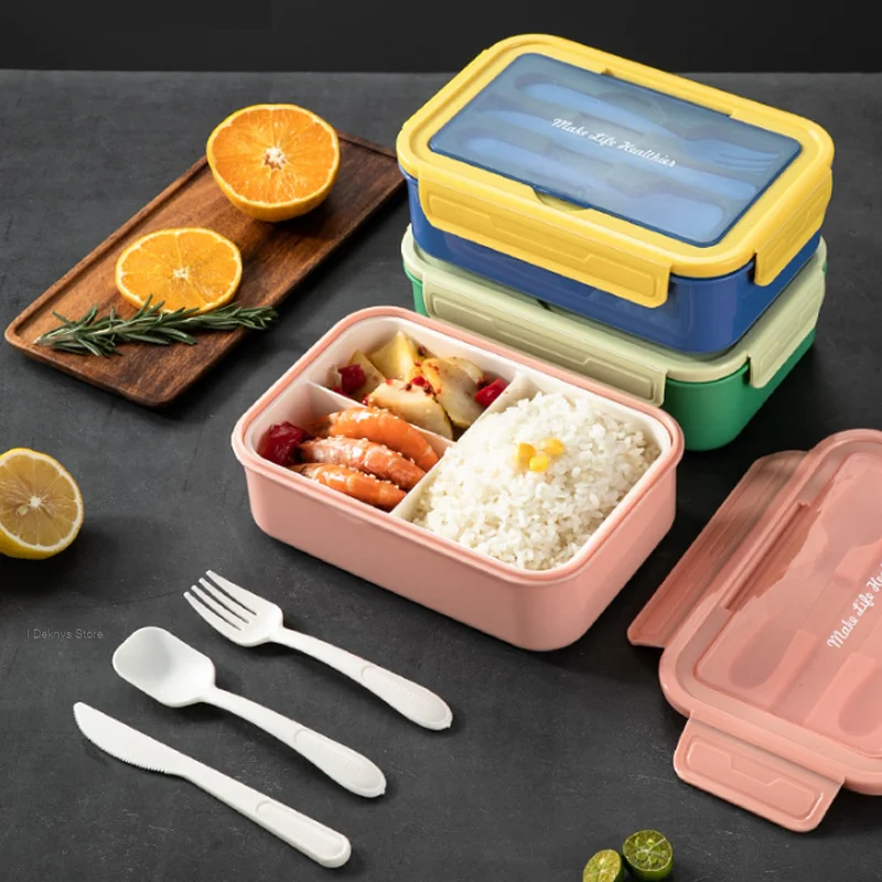 

1.4l Bento Lunchbox School Child Student With Tableware Lunch Box Microwave Heating Packed Lunch Box Plastic Storage Container
