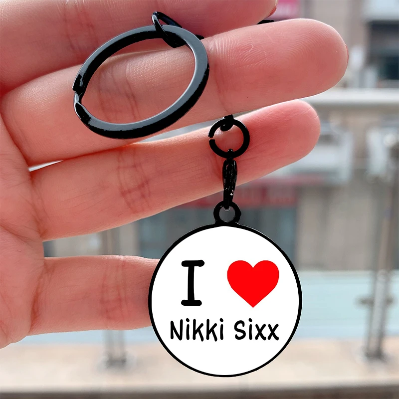 

Fashion I heart Nikki Sixx Cool Key Tag Motorcycles Cars Backpack Chaveiro Keychain For Friends Key Ring Gifts Accessories