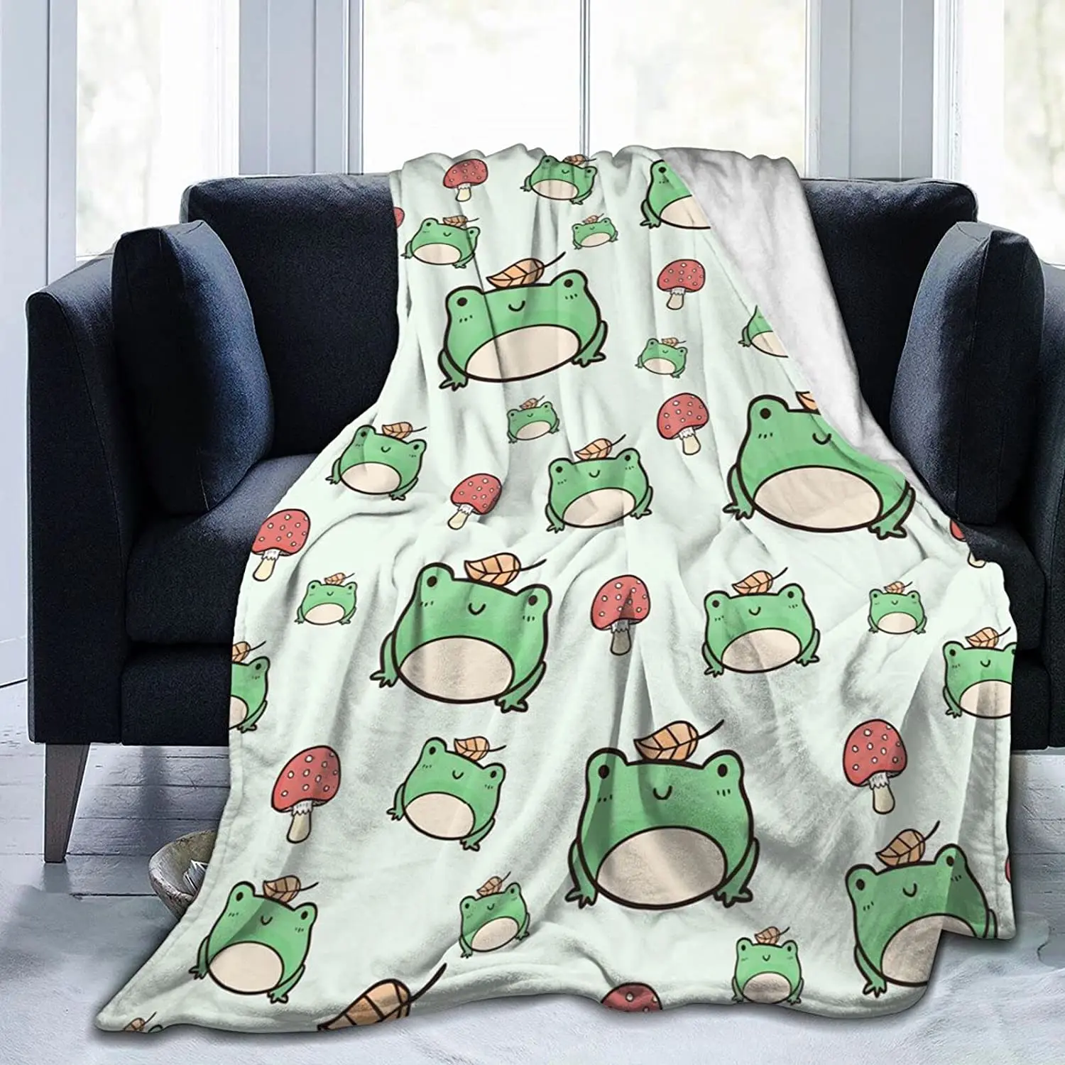 

Cute Green Frog Blanket Soft Thin Flannel Blanket Fluffy Cozy Fuzzy Throws Non-Shedding for Nap Bed Sofa Couch Home Decor