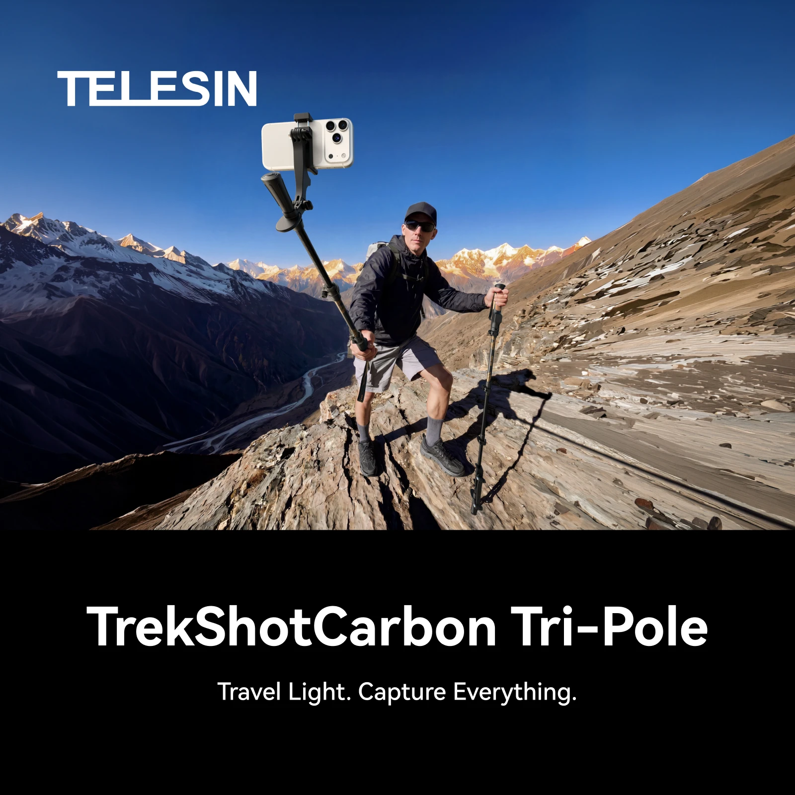 Фото Штатив-монопод TELESIN Trekshot для селфи из углеродного волокна с пультом ДУ для смартфона и экшн-камеры №2