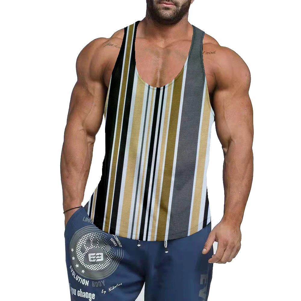 

Мужской спортивный жилет большого размера, разноцветный спортивный жилет в полоску с 3D-принтом, в европейском и американском стиле, 2022