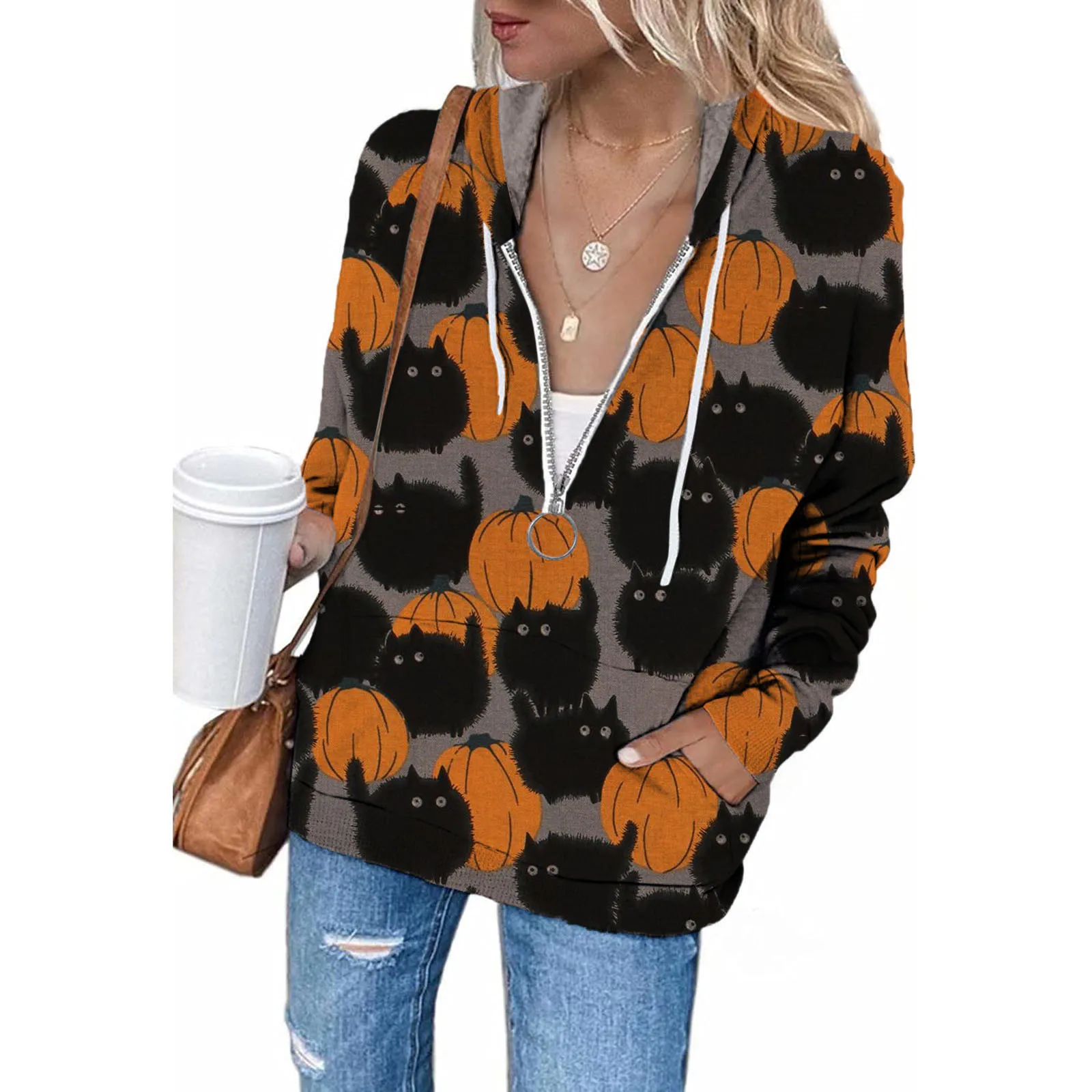 

Hoodies for Women Pullover Women Sweatshirt HalloweenO Neck PrintedDailyRetro pullover Womens Trendy Sweatshirt