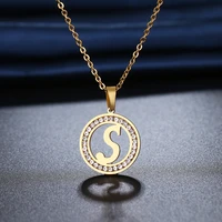 pendant silver round 26 letters diamond ladies necklace stainless steel engraved pop jewelry