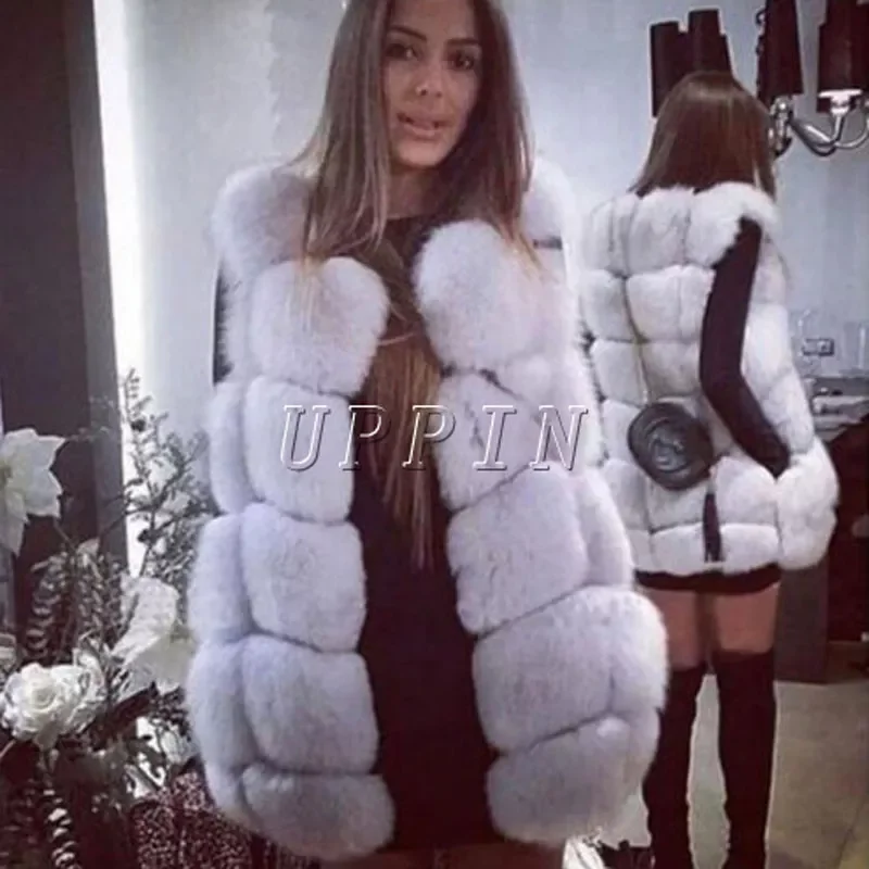 New in Sliver Fur Vest Women Winter Fashion Medium Long Artifical Fur Vests Woman Warm Fake Fur Coats Female Ladies y2k vestidos