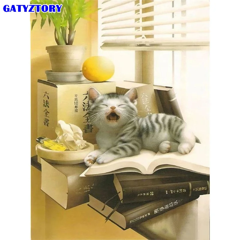 

GATYZTORY Раскрашивание по номерам, кошка, животное, настенное искусство, уникальный подарок, домашний декор, Раскрашивание по номерам, цветок д...