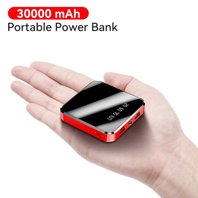 

Mini 30000mAh Power Bank LED Display External Battery for iPhone 13 12 11 Samsung Full Mirror Screen Power Bank Battery Charger