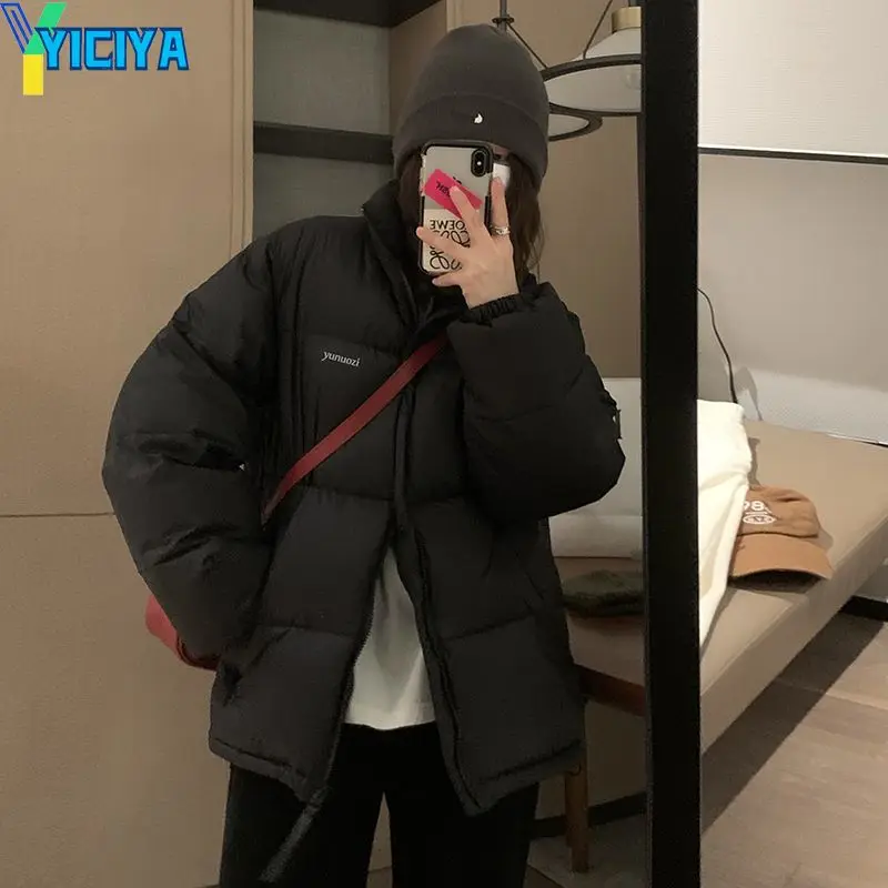 YICIYA Winter Jackets 2023 Woman New Parkas Stand Collar Warm Thick Jacket Solid Color Fashion Casual Women Parka Coats Clothing