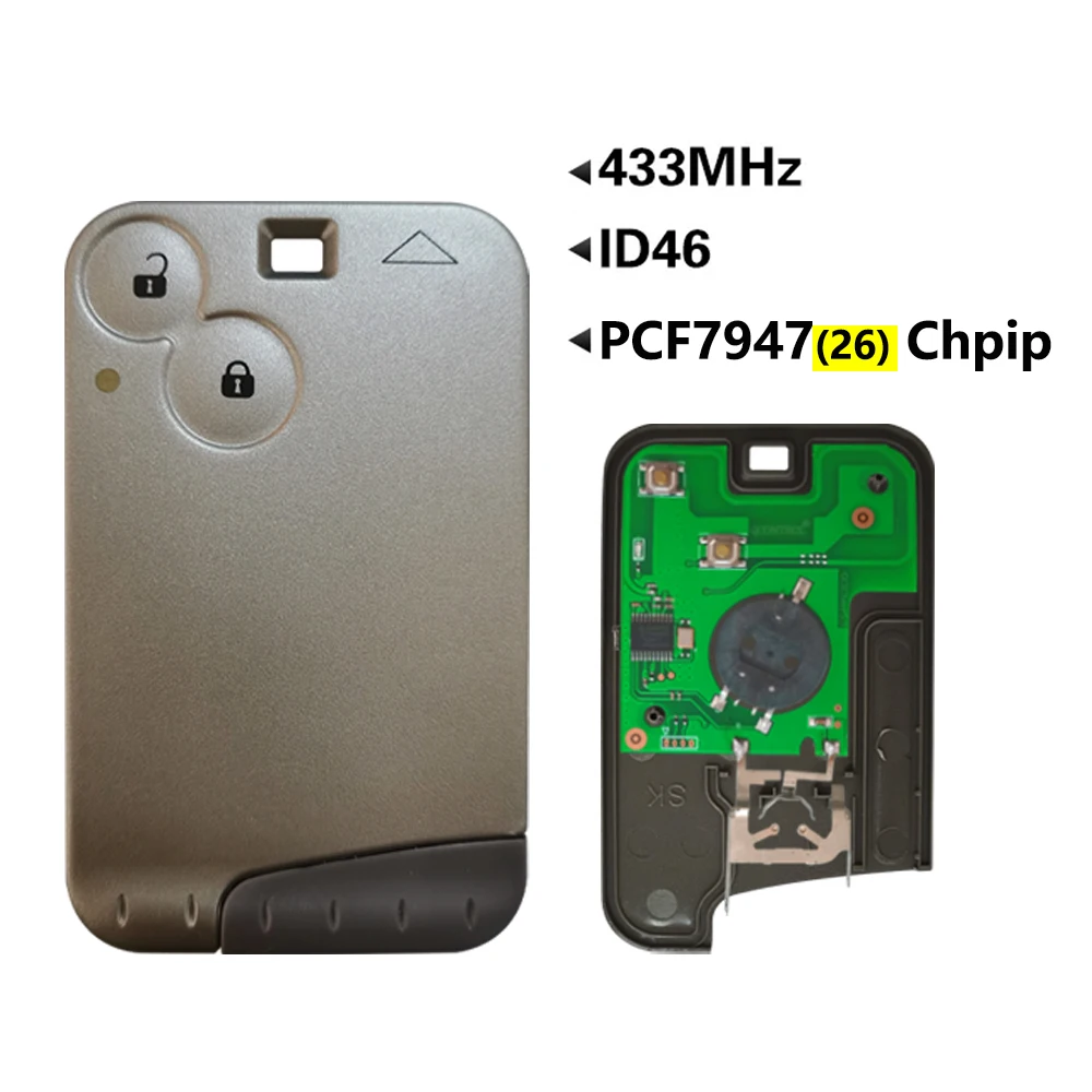 

XNRKEY Aftermarket/OEM PCF7947 чип 433 МГц ключ дистанционного управления для смарт-карты Renault Laguna Espace