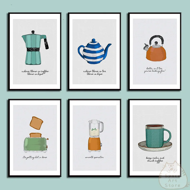 Toaster Teapot Coffee Pot Kettle Blender Wall Art Canvas Painting Nordic Posters HD Print Wall Pictures for Kitchen Room Decor