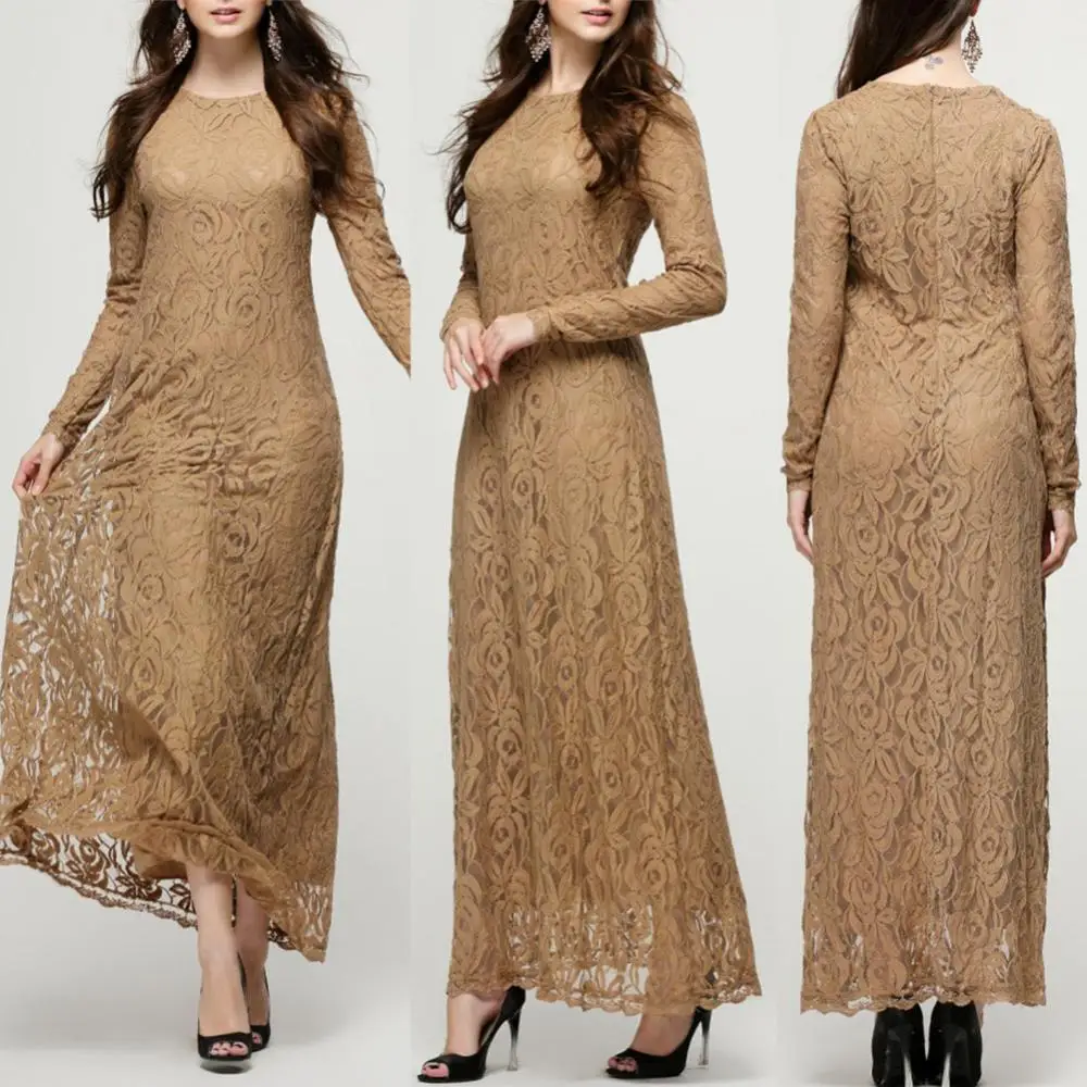 

Мусульманское платье-абайя, женское кружевное платье с длинным рукавом и широким подолом, свободное Макси-Платье, кафтан, джилбаб, абайя для...