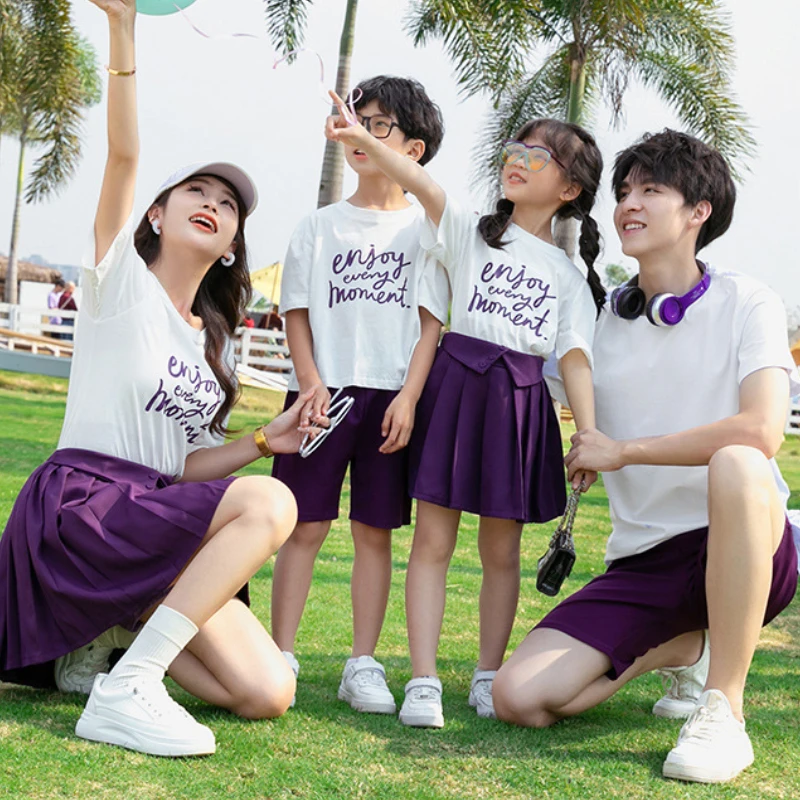 

My Family Clothes Mother Daughter Matching Skirt Suit Father and Son Same Outfit Mom and Me Two Piece Sets Parent-child Clothing