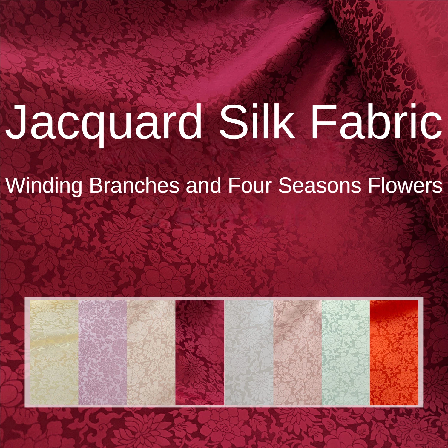 

Jacquard Silk Fabric Mulberry By The Meter for Cheongsam Dresses Sewing Diy Thin Flowers Drape Smooth Cloth Plain White Red Soft