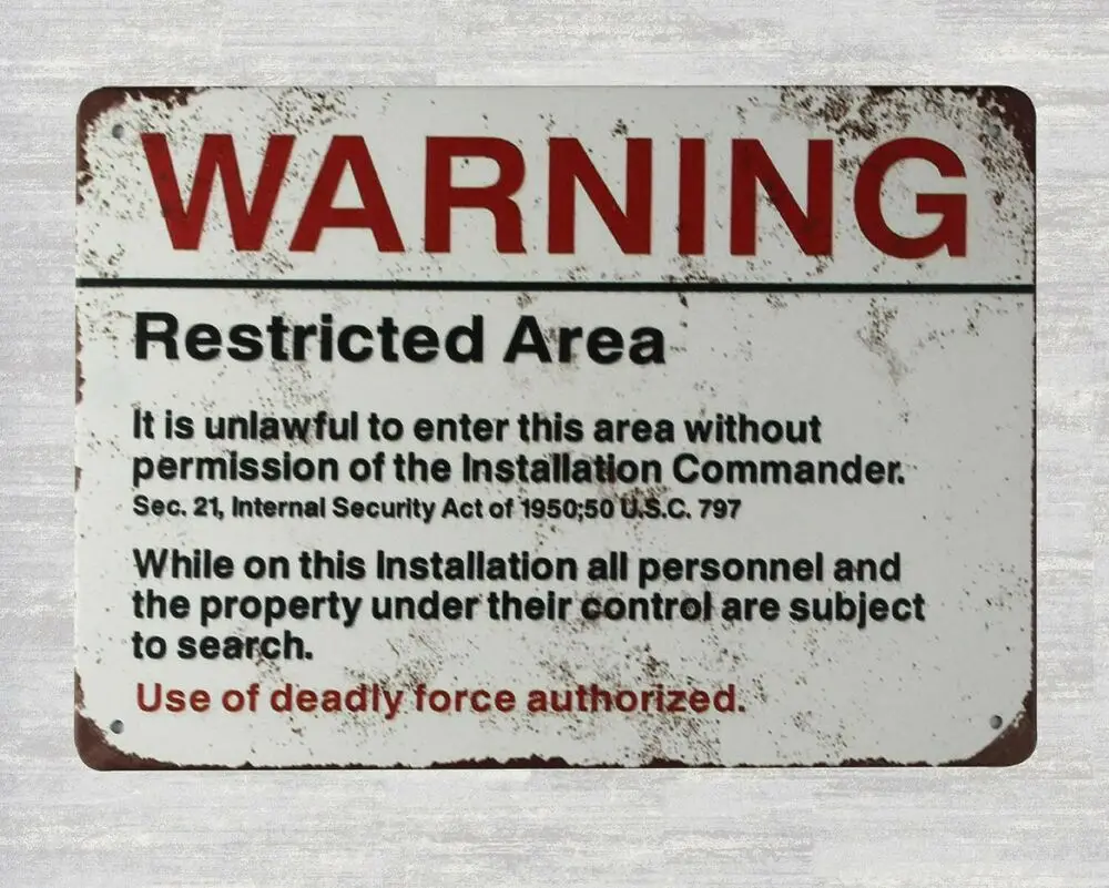 

Арнинговые военные жестяные металлические знаки В ограниченной зоне США