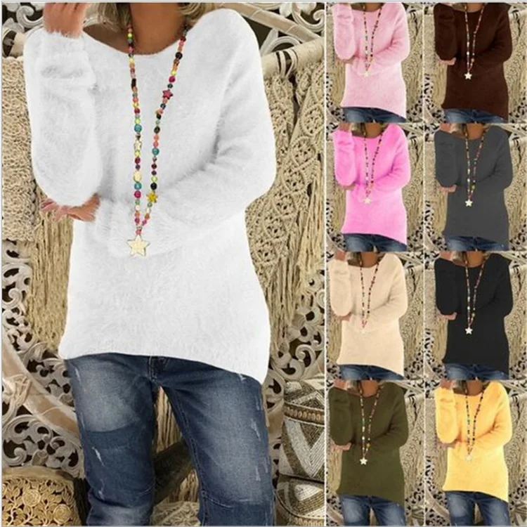 

Solid color autumn and winter women's long sleeve loose sweater