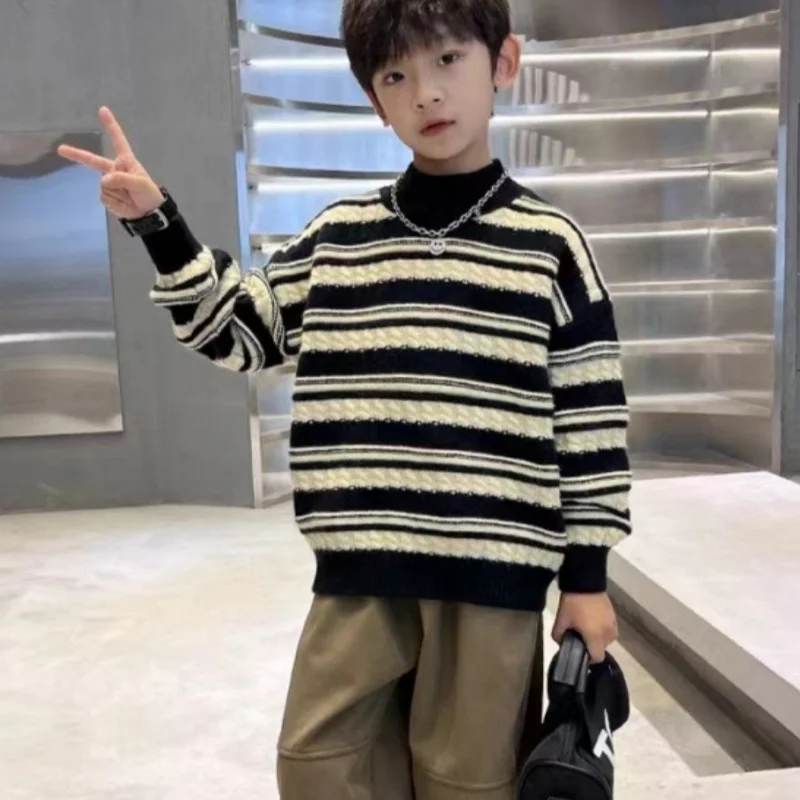 Шерстяной свитер для мальчиков хлопковая вязаная ветрозащитная куртка 2025 год в