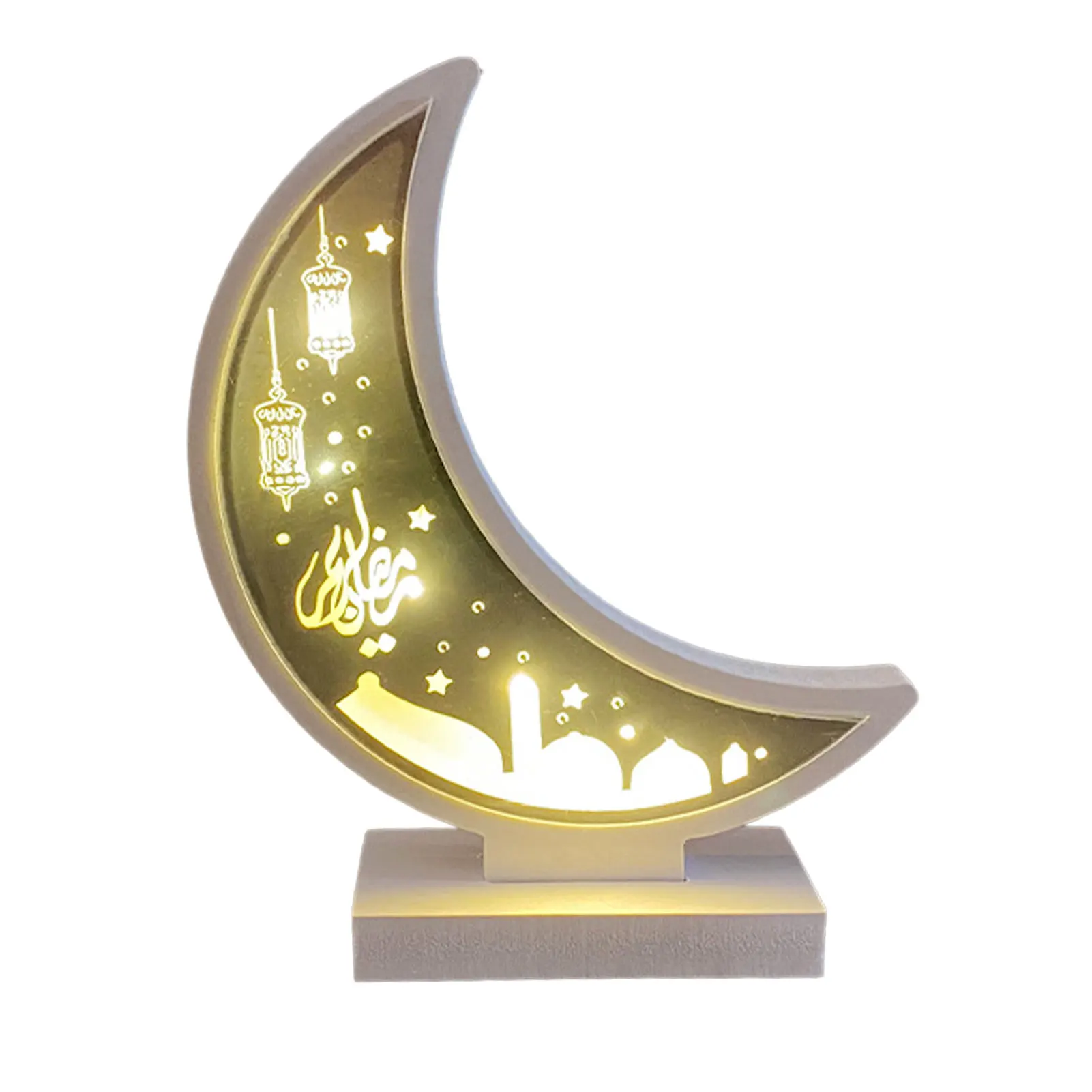 

Eid Wooden Night Light | Ramadan Crescent Shape LED Lamp Table Decoration | Islamic Mubarak Decors Tabletop Ornament Eid Lantern