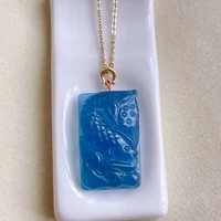 natural blue aquamarine fish carved pendant 28 518mm aquamarine brazil women men rectangle stone jewelry necklace aaaaa