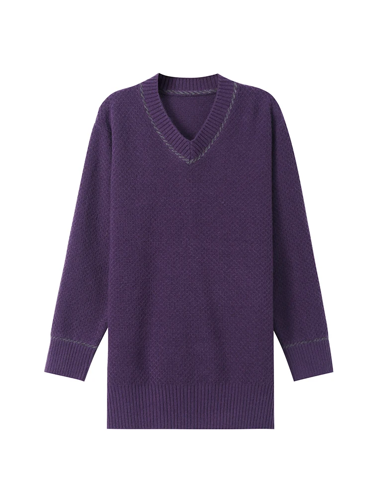 Plus size women clothing Autumn and Winter Mid-Length Woolen Sweater Women's Butt Covering V-neck Knitted Bottoming S...