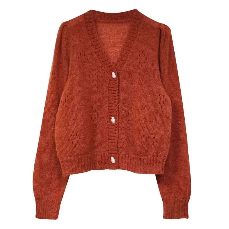 Новинка Осень-зима 2023 вязаный мягкий теплый винтажный кардиган Morhair с жемчугом