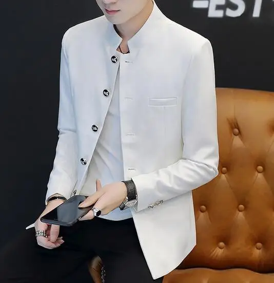 

New Style Men's Fashion Suit Long Sleeve Stand Collar Single Breasted Cotton Blend Suit Coat Jacket ABB116