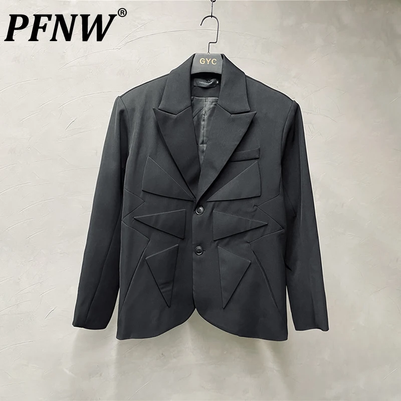 

Мужской Блейзер PFNW в стиле пэчворк, нишевой дизайн, в стиле ретро, стильный пиджак в готическом стиле панк, с объемным вырезом, 12Z4507