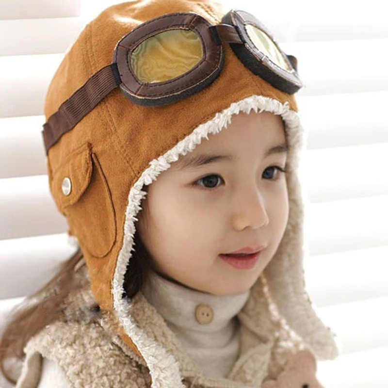 

New Fashion Hats Child Pilot Aviator Hat Earmuffs Beanies Kids Autumn Winter Warm Earflap Ear Protection Cap Child Accessories