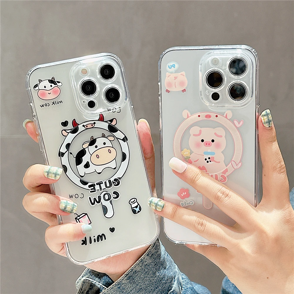 

Fashion cute cartoon animals Magnetic Phone Case for MagSafe wireless charge iPhone 14 Pro Max 13Pro 12 11 Pro Max Clear Cover
