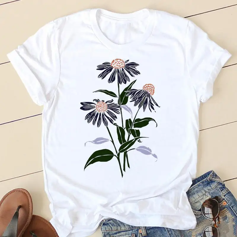 

Women T-shirts Watercolor Flower 90s Ladies Fashion Sweet Cartoon Clothes Short Sleeve Spring Summer Female Tee Graphic Tshirt